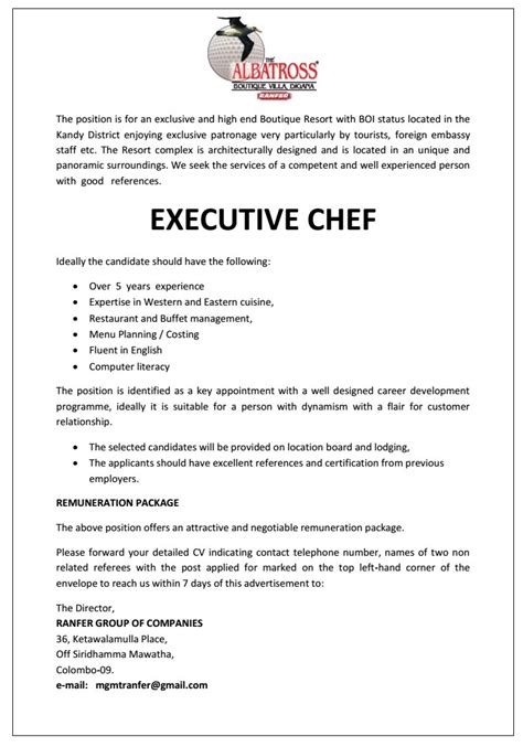 duties of an executive chef|Executive Chef Job Description And Responsibilities.